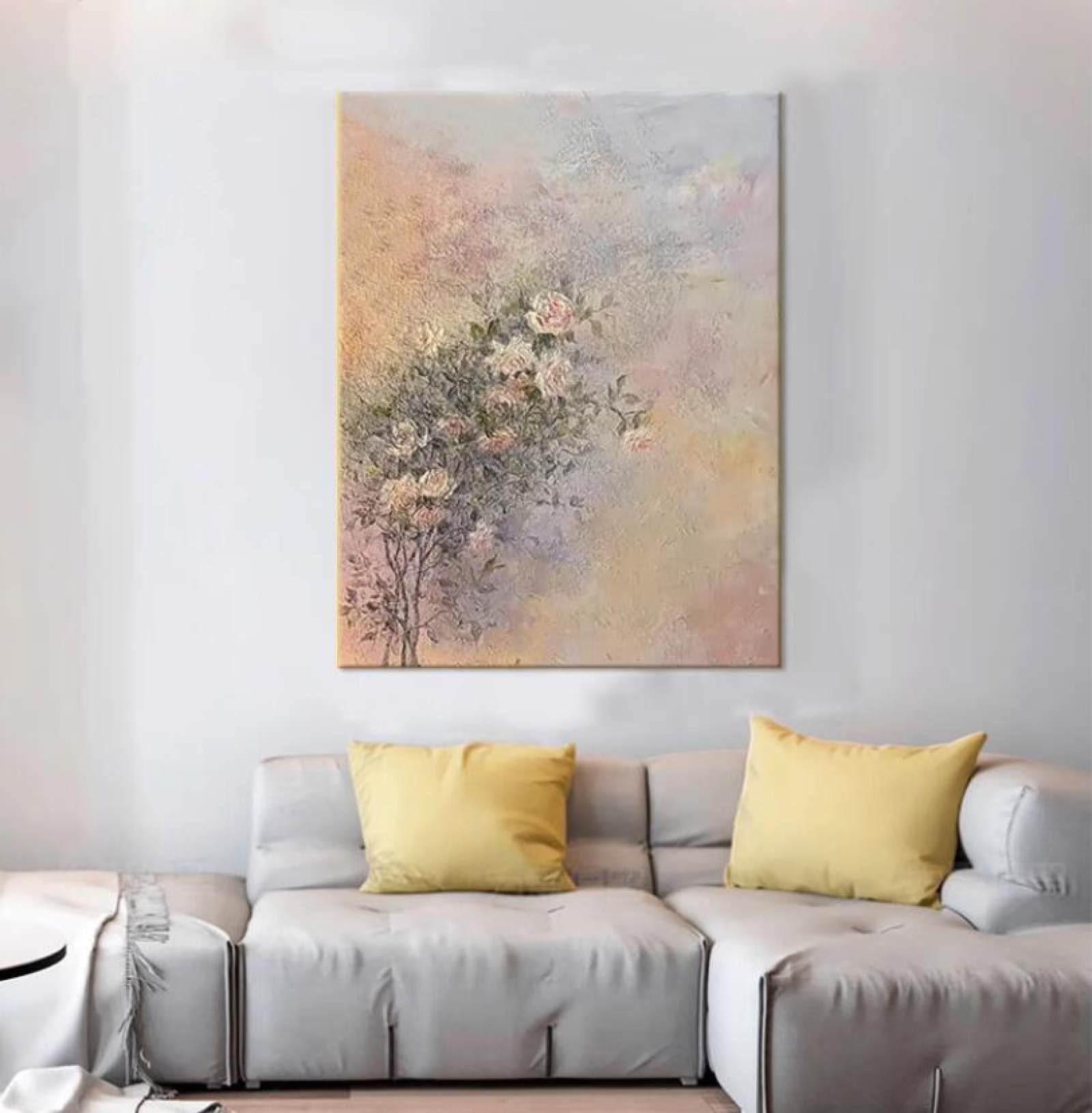 Peinture à l'huile fleurs roses abstraites pour salle à manger