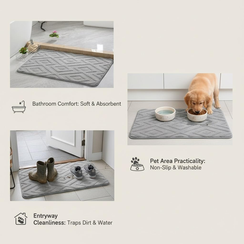 Modern Rectangular Bath Rugs for Bathroom Plush Absorbent Mats with Toilet Cover and Washable Floor Mats