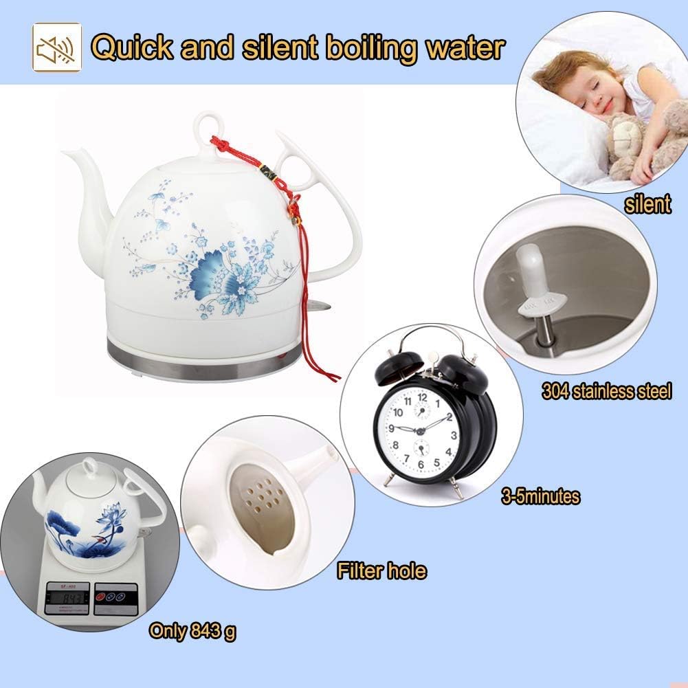 Kettles, Ceramic Electric Kettle Cordless Water Teapot, Teapot-Retro 1.2L Jug, 1000W Water Fast for Tea, Coffee, Soup, Oatmeal-Removable Base, Automatic Power Off,Boil Dry Protection