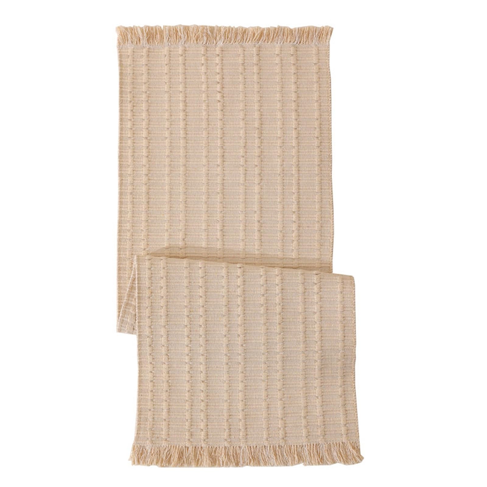 Cotton Thread Woven Table Runner With Handmade Tassels,Reversible Striped Dresser Scarf,For Dining Table,Sideboard,TV Cabinet & Tea Tray Decor(Beige,260cm/102.3in)