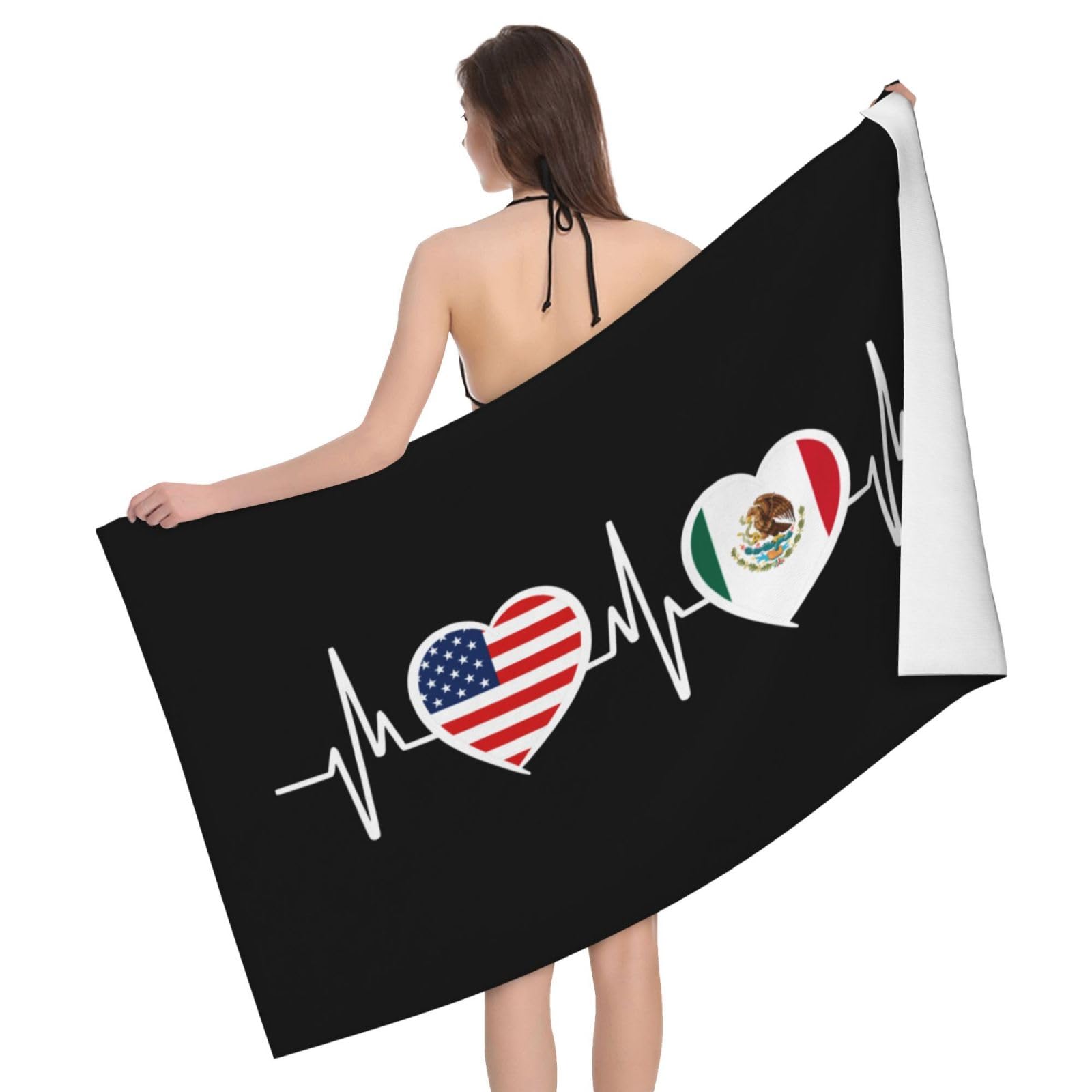 HLBSDM Microfiber America Mexico Flag Beach Towel Quick Dry Soft Sand Free Beach Towels for Pool Swim Beach Thin Lightweight Towels