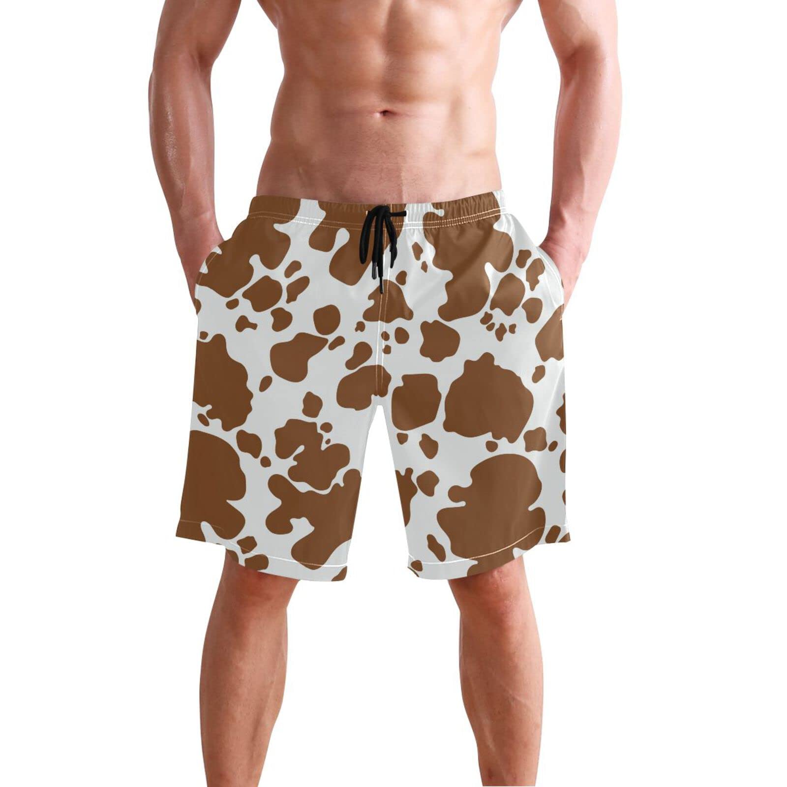 Amazon.com: Brown Cow Print Men's Swim Trunks Beach Shorts Quick