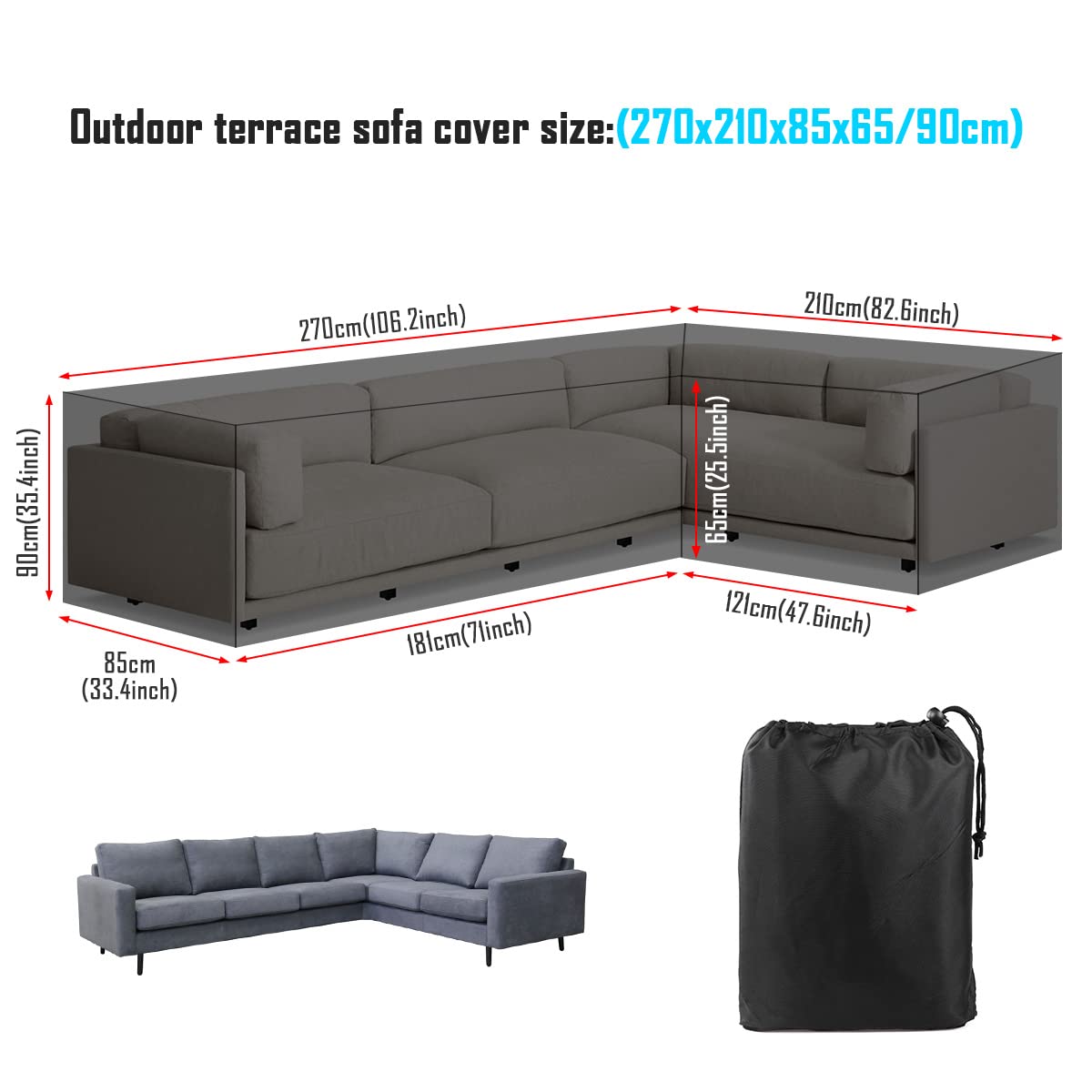 Copridivano Giardino Uirway 215x215x87cm - Oxford 420D Impermeabile, UV Resistent, Con Ventilazione - Foto 6