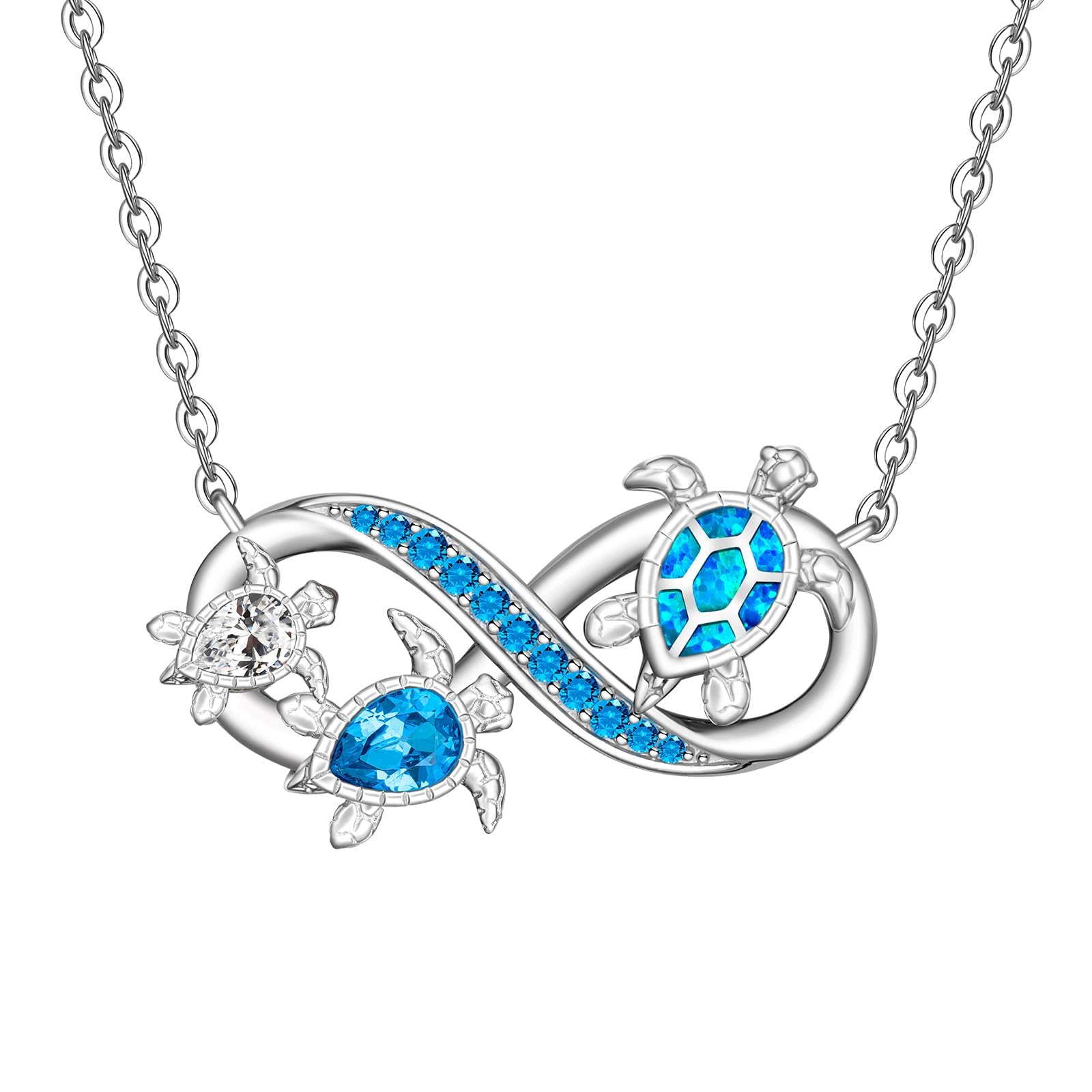 Turtle Necklace for Women Mom Sterling Silver Infinity Sea Turtle Pendant Necklaces Opal Tortoise Ocean Wave Jewelry Mothers Day Gifts
