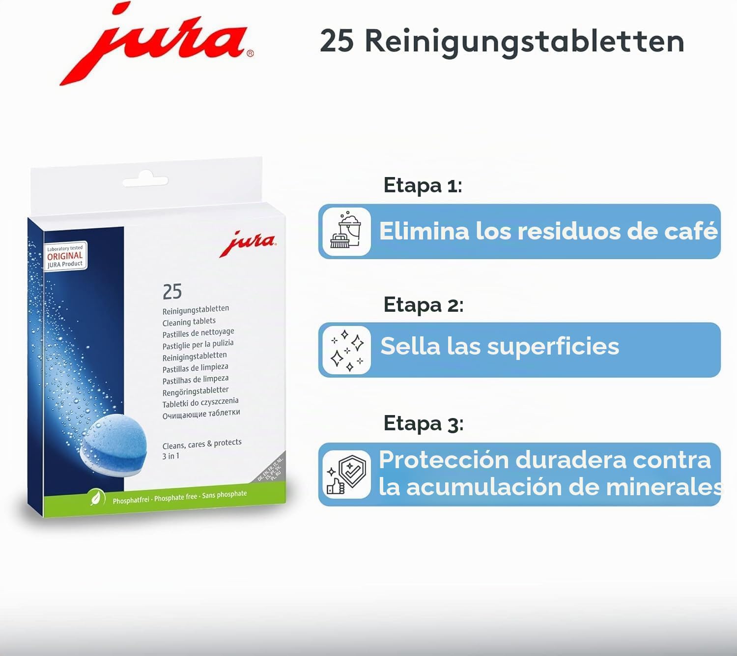 Jura Starter Pack, 25 pastillas de limpieza (3 fases) + 36 pastillas descalcificadoras + 180 g limpiador de sistema de leche