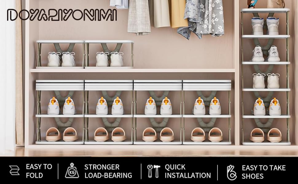 Miniatura 7 de Zapatero plegable de 4 niveles para ahorrar espacio, instalación gratuita, organizador vertical de zapatos para dormitorio, entrada, armario, sala