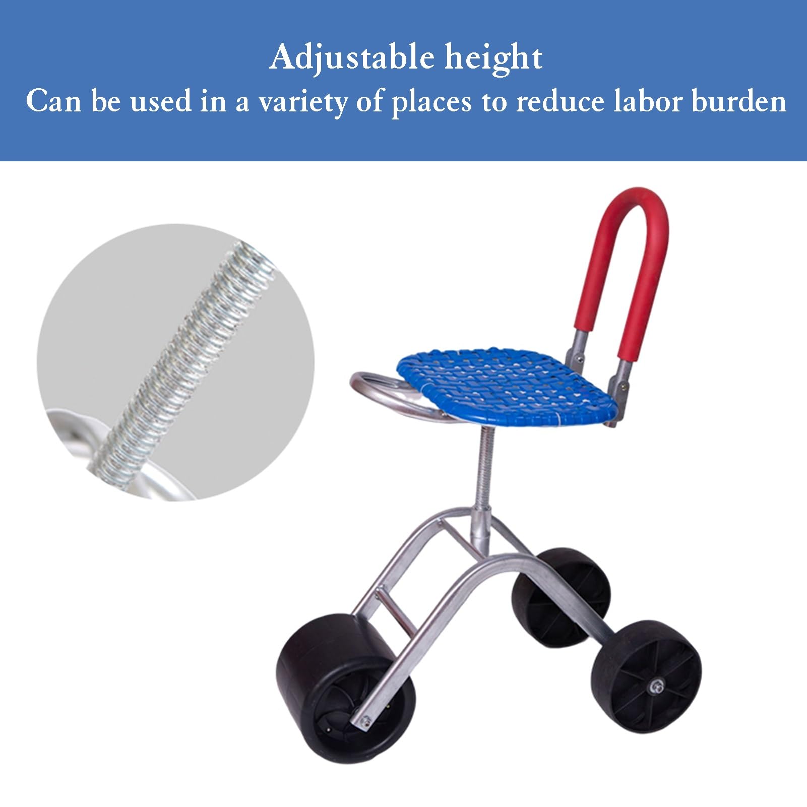 Generico Sgabello da Giardinaggio Regolabile in Altezza for Piantare, Carrello Giardino Girevole A 360° con Sedile, Pieghevole(Blue)