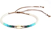 Vista 7 de Tobillera de concha para mujeres, pulsera de tobillo con cuentas de concha cowrie natural ajustable e impermeable, cuentas azul turquesa aqua