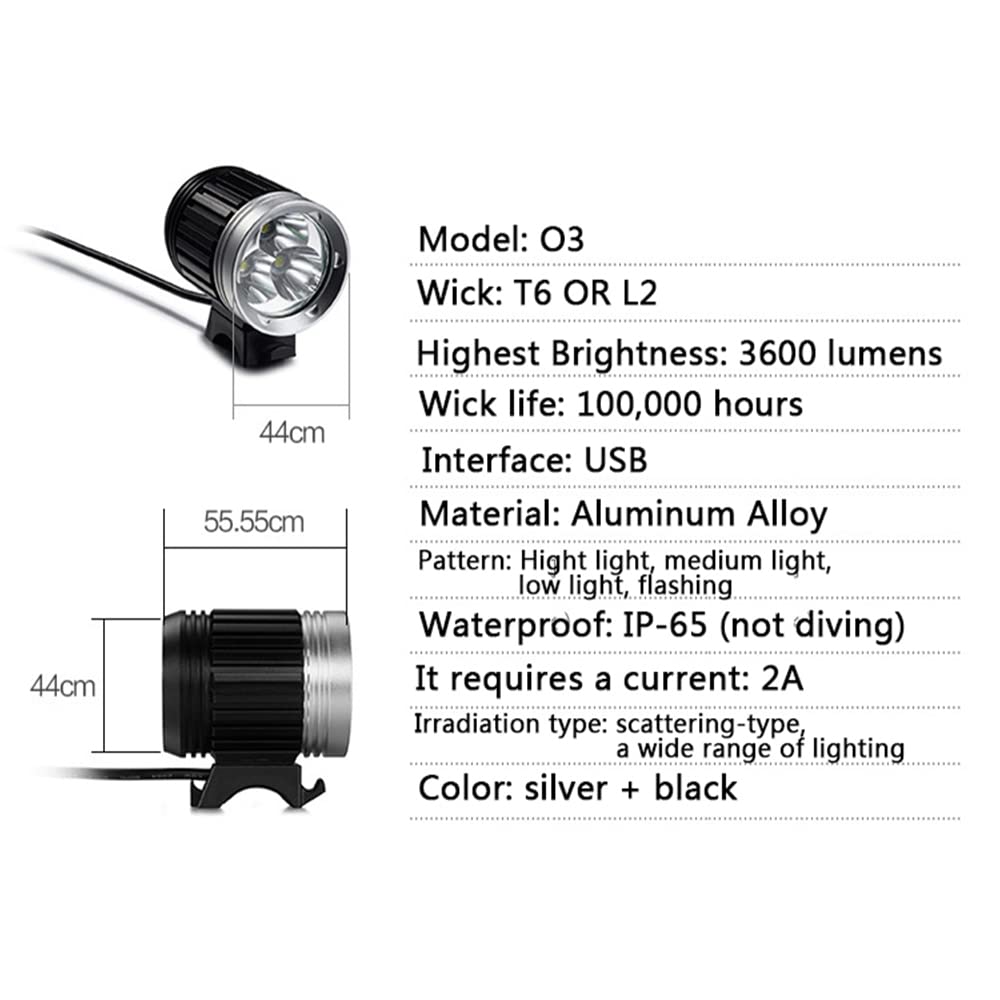 Faro LED T6 per Bicicletta ad Alta luminosità con interfaccia USB, Impermeabile, per Manubrio.