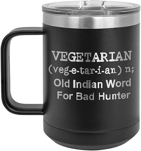 Vegetarian Black Taza de café de 15 oz con tapa deslizante Taza de café de viaje aislada Idea de regalo para barbacoa y parrilla para hombres que
