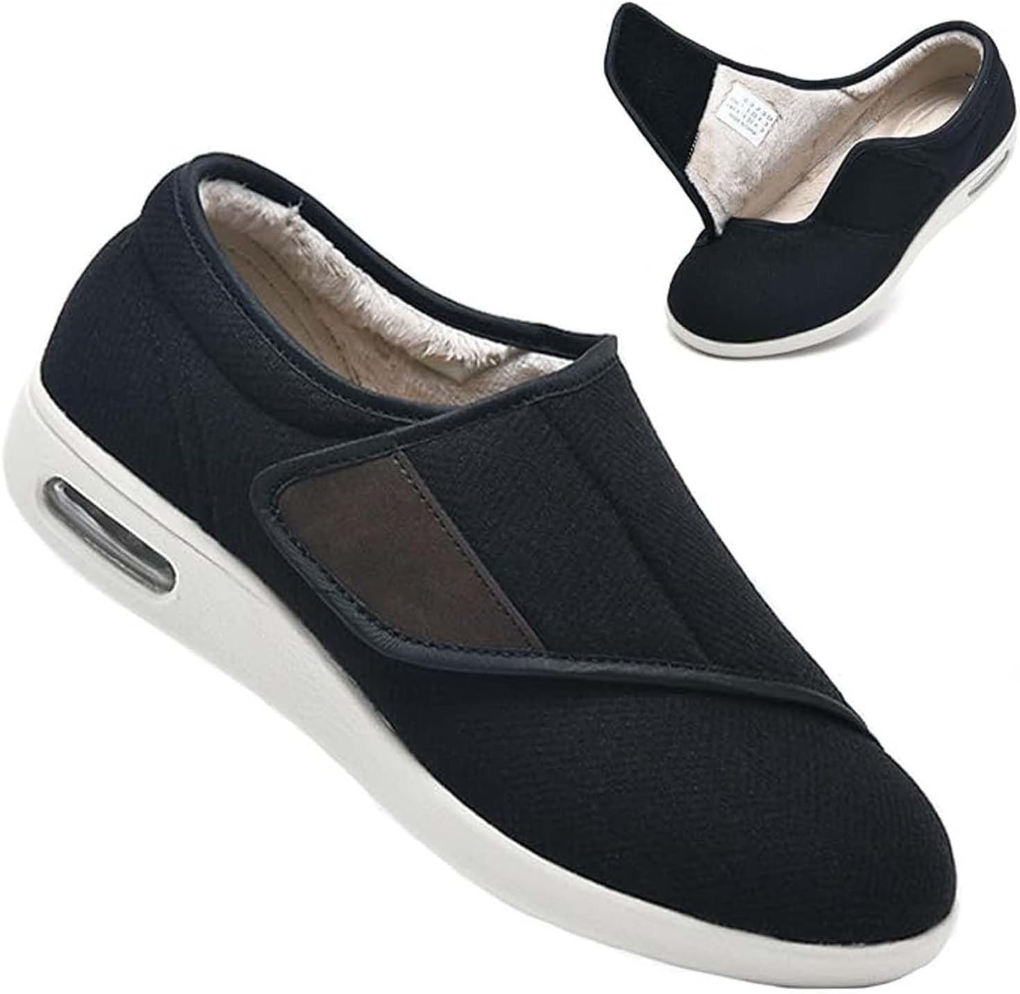 Comfortable Wide Diabetic Shoes, Lightweight Walking Footwear, Soft Fleece Lined Shoes, Non-Slip Adjustable Slippers, for Arthritis Relief, Swollen Feet Care