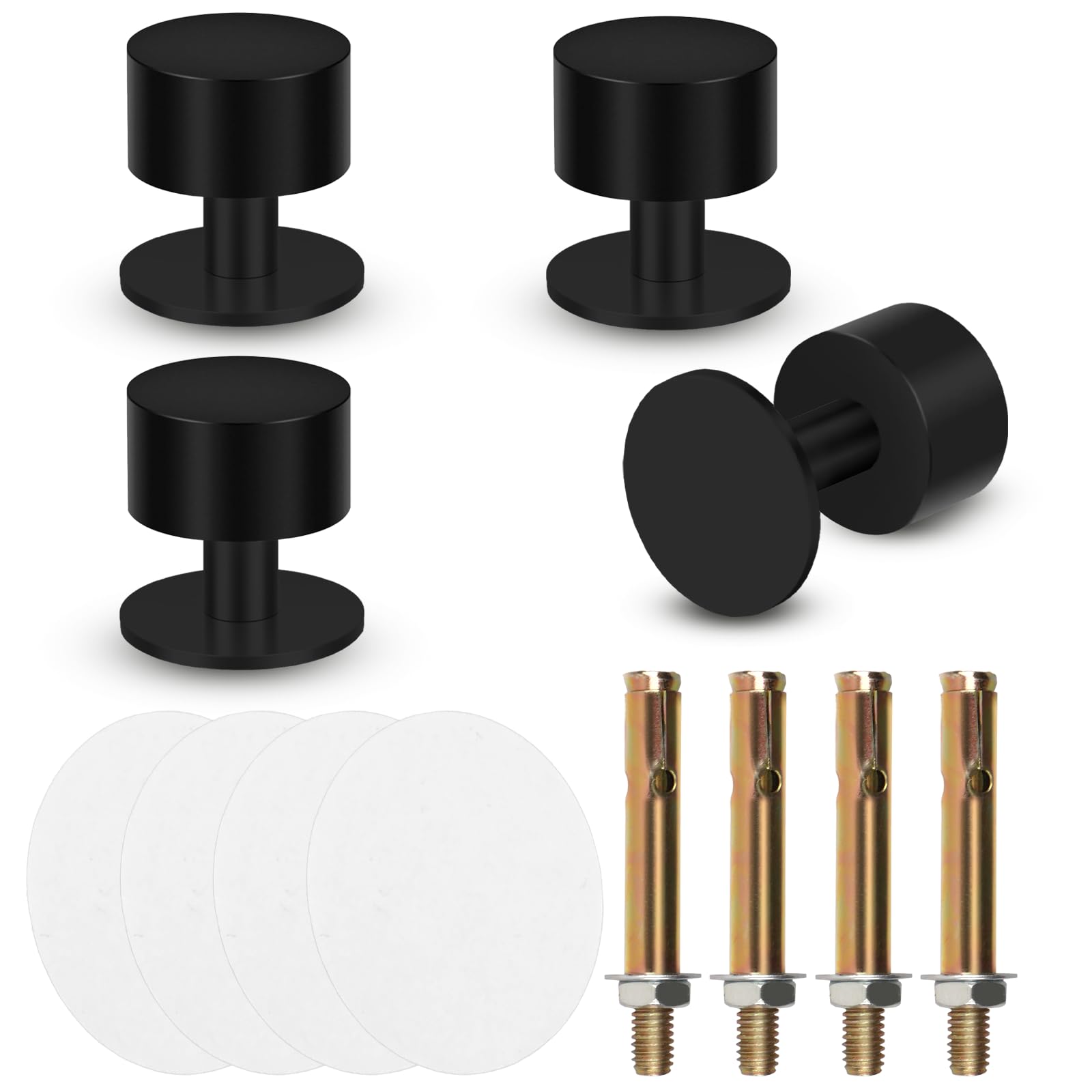 MINGBOLIN 4 Pack 40mm Stainless Steel Rubber Door Stop, Self Adhesive & Screw Fix Door Stopper, Brushed Finish Heavy Duty Doorstop for Wall Protection, No Drill Doorstops for Home & Office (Black)