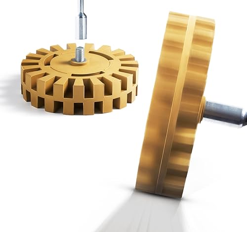 Removedor de calcomanías de goma para rueda de borrador de 3.94 x 3.94 x 1.62 pulgadas, 1 rueda de borrador y 1 adaptador de taladro