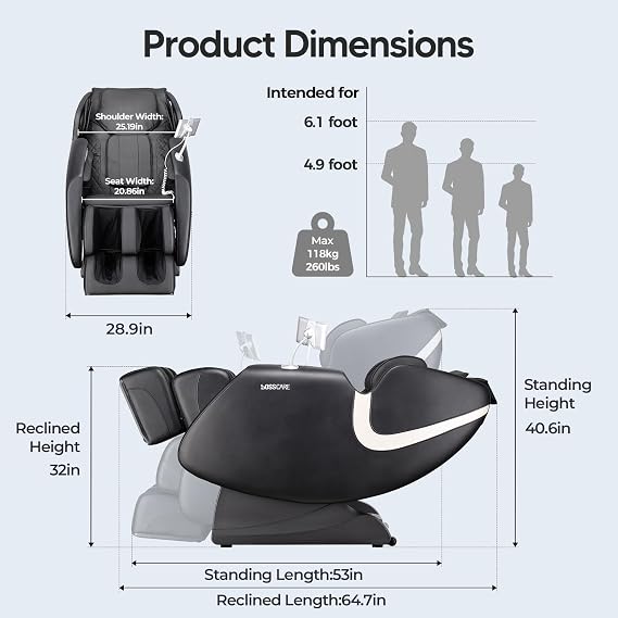 Massage Chair Full Body, Shiatsu Zero Gravity Recliner | Foot Roller Back Calf Heated Extendable Footrest AI/APP Control Bluetooth Speaker Relaxing Massaging Recliner