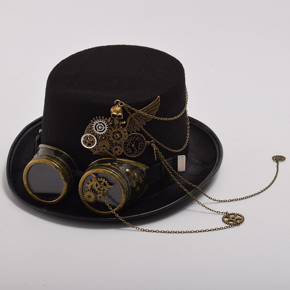 GRACEART Unisex Steampunk Top Hats with Goggles for Men Women (C)