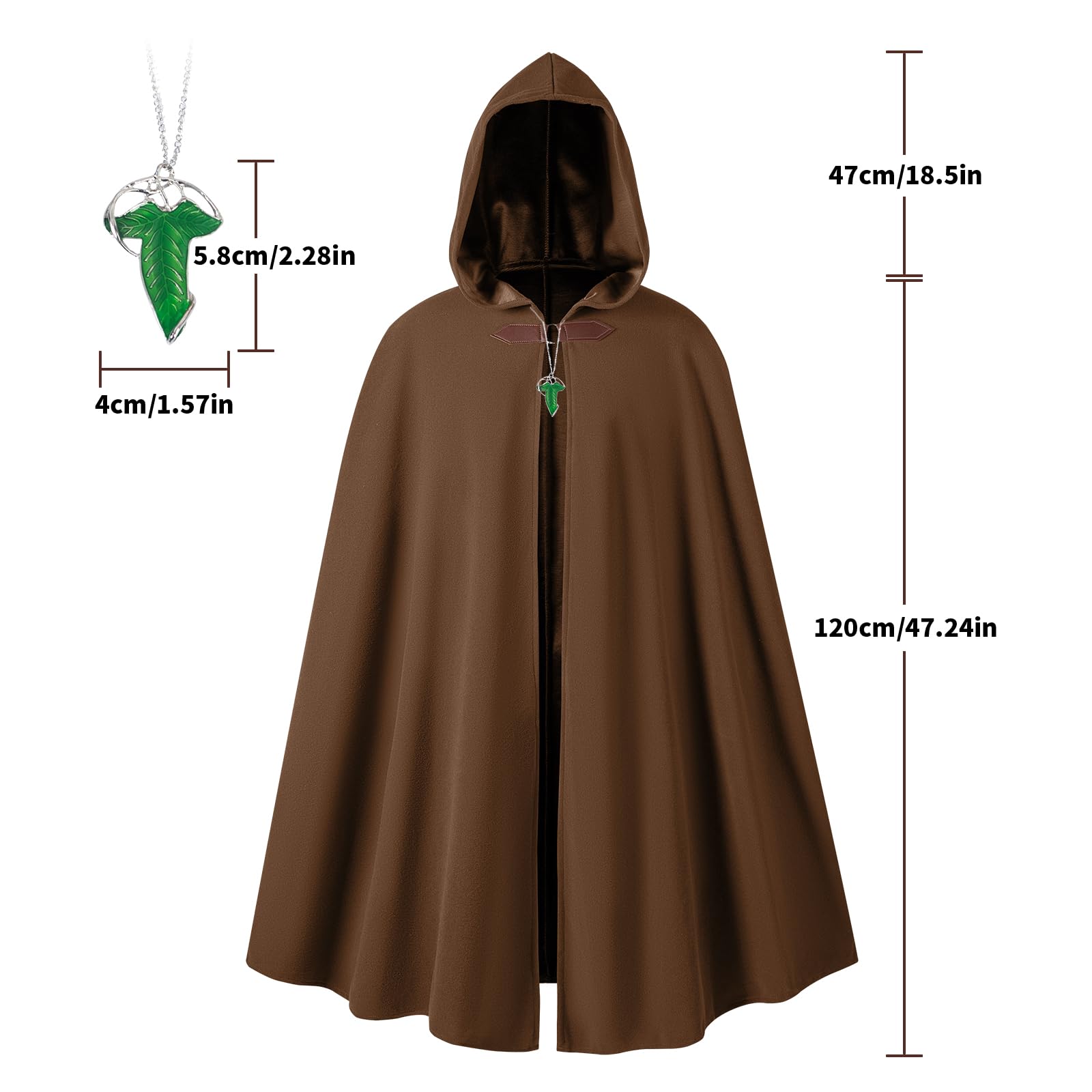 Renaissance Cappotto con cappuccio con foglia verde elvi, abbigliamento medievale, unisex, per Halloween, con cappuccio medievale