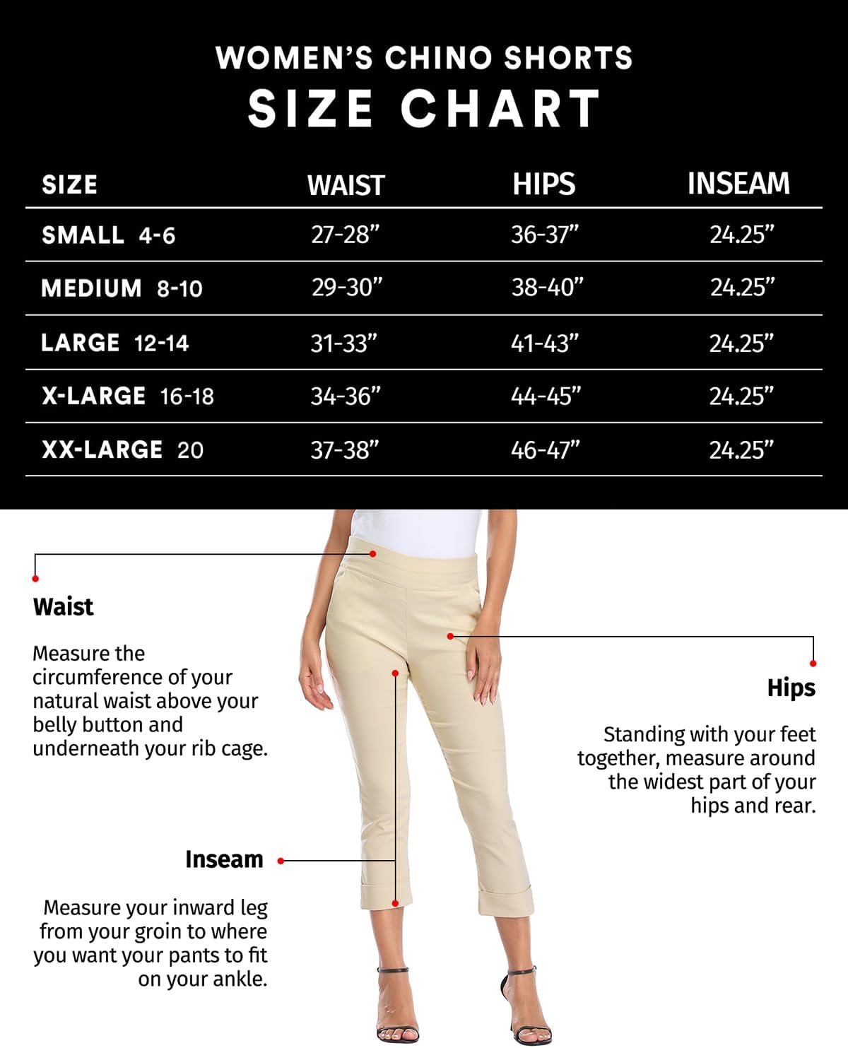 Pull On Capri Pants for Women Elastic Waist Work Casual Dress Cropped Pants with Pockets & Cuff