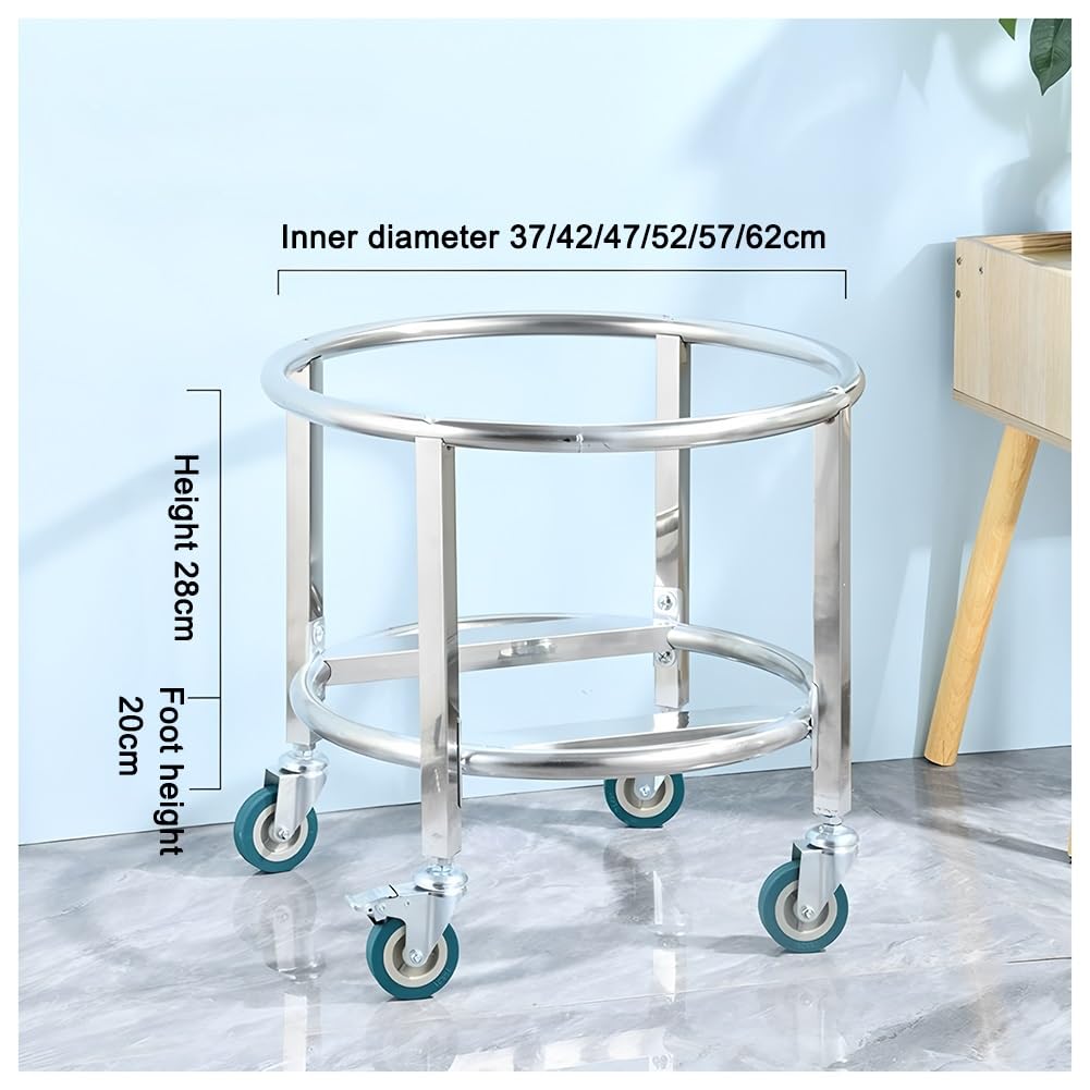 Zfmnoyev Supporto per Pentole, Carrello Mobile su Ruote, Rastrelliera Mobile per Tamburo Isolante, Supporto per Vasi da Fiori, Carrello da Cucina per Ristoranti in Acciaio Inossidabile(52x48 cm)
