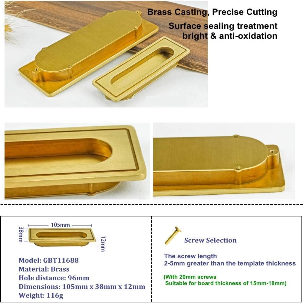 Recessed Handle, Brass Furniture Handle for Kitchen Cupboard Cabinet Wardrobe Drawer Pulls