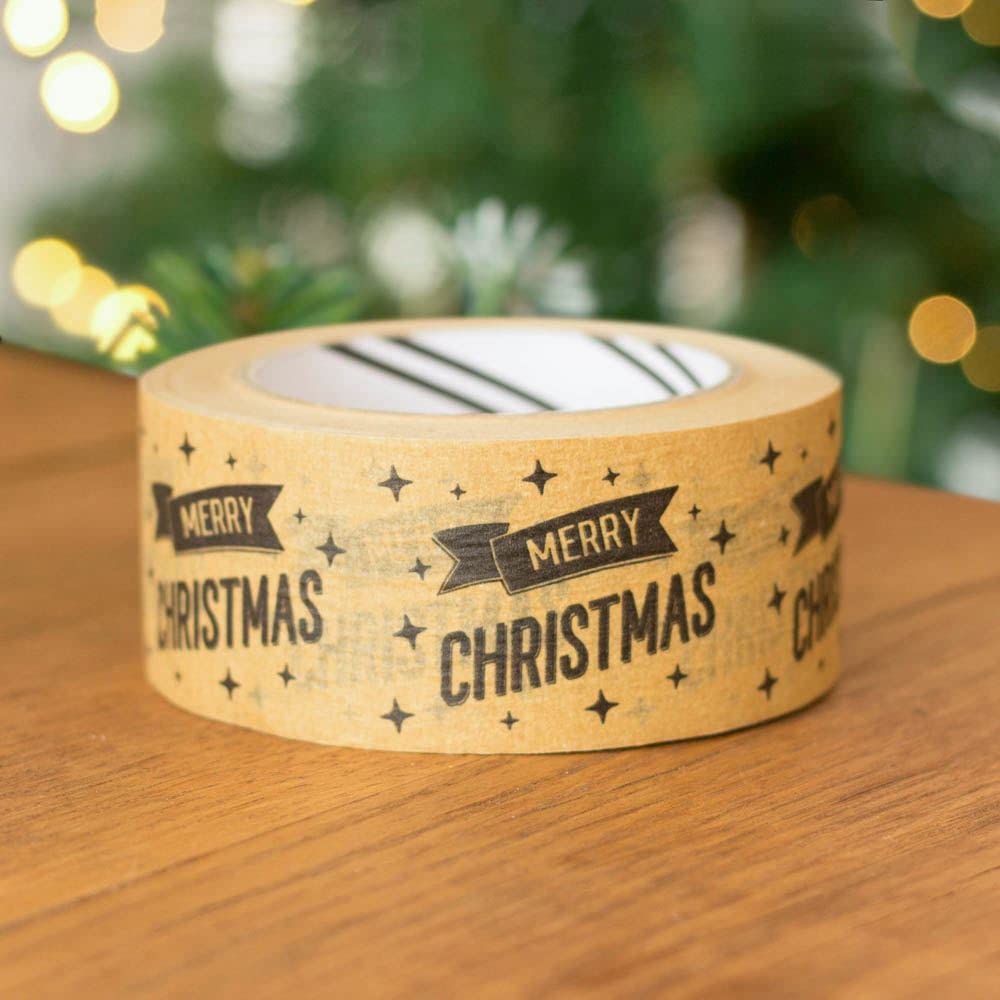 Christmas Wide Kraft Paper Tape, Merry Christmas Gift Wrapping Roll 50m