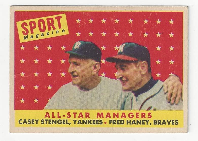 Vintage Casey Stengel & Fred Haney 1958 Sport Magazine All Star Selection Collectible Baseball Card - 1958 Topps Baseball Card #475 (Yankees & Braves) Free Shipping