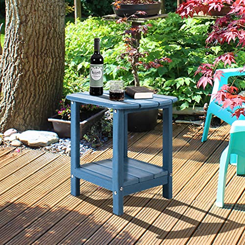 Nalone Adirondack Side Table 16.5" Outdoor Side Table Hdpe Plastic Double Adirondack End Table Small Table For Patio(Navy Blue) #TOP1