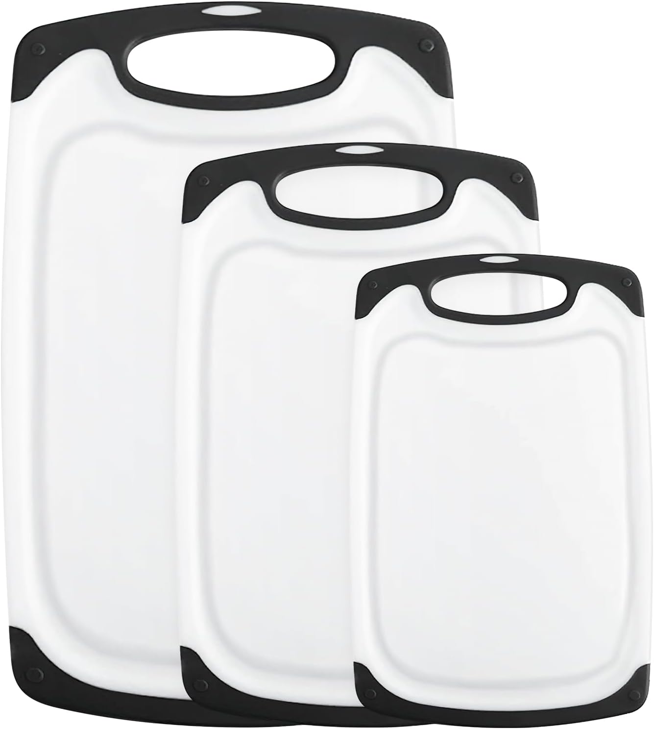 Smyidel Tagliere Cucina, Tagliere Plastica con Scanalatura,Materiale PP per Alimenti,senza BPA, Resistente al Calore Antimicrobico e Non Tossico Lavabili in Lavastoviglie (Set di 3) Black - Immagine 1