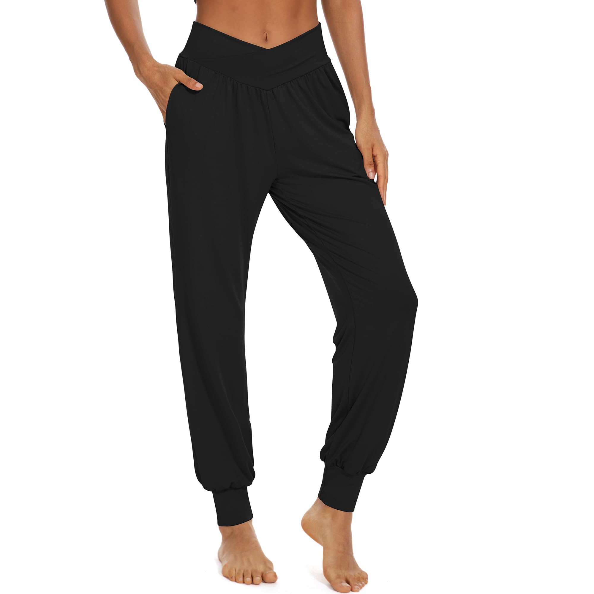 AnbenserWomens High Waist Joggers Sweatpants Crossover Lounge Yoga Jogger Pants with Pockets