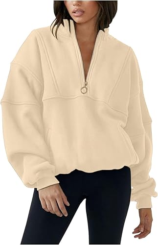 Sudaderas de manga larga con media cremallera para mujer, 2023, Tredny Otoño Y2K, color liso, suéter de forro polar para invierno