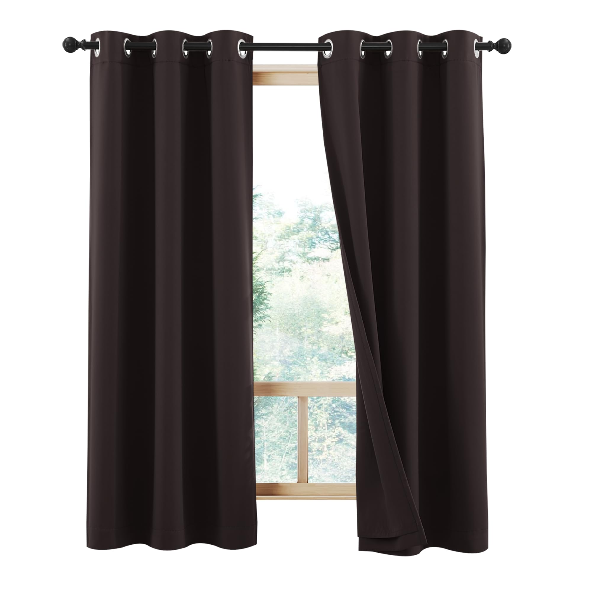 NICETOWN 100% Blackout Curtains, Thermal Insulated &amp; Energy Efficiency Window Draperies with Same Color Liner, Noise Reducing Small Drapes for Living Room (Coffee Brown, 42" W x 63" L, 2 Panels)