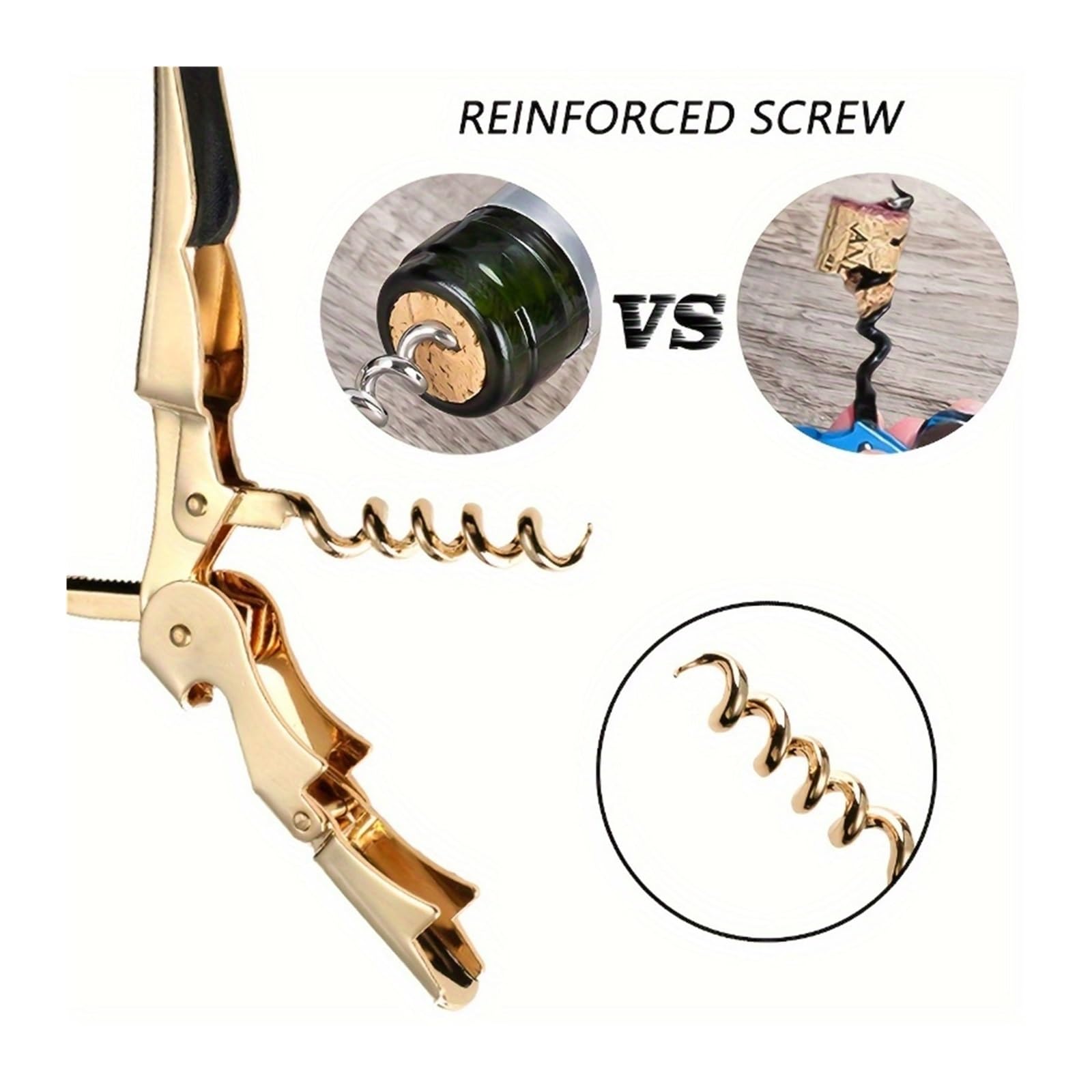 Sacacorchos de camarero profesional: cuchillo dentado, cuello grueso, punto apoyo con doble bisagra y tornillo más for abrir fácilmente el vino(Rose Gold)