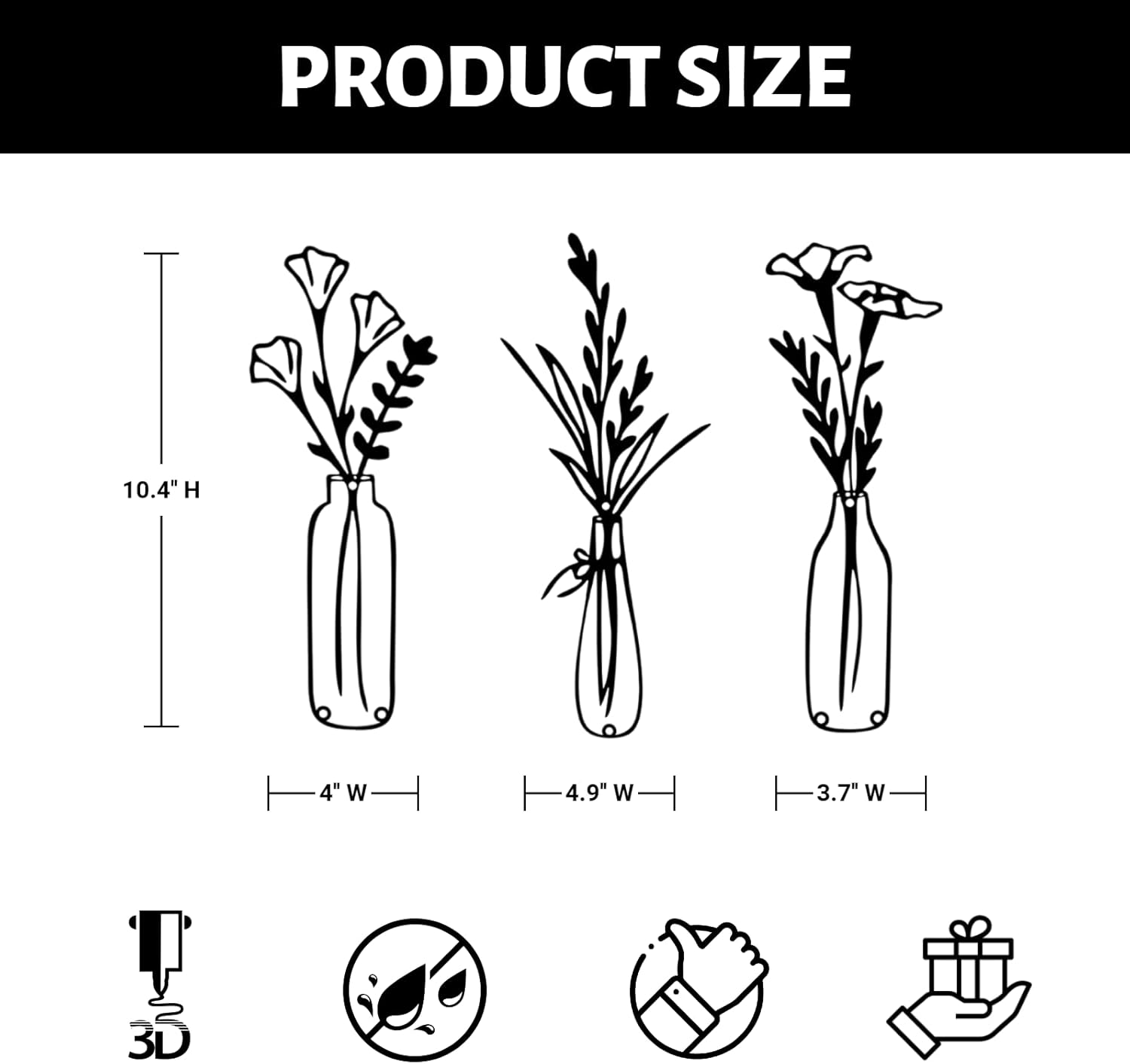 RISCORIO 3 Pieces Flower Wall Decor Minimalist Wall Art, Metal Flowers Wall Arts for Dining Room, Living Room, Bedroom, Bathroom, Kitchen, Rustic Farmhouse Decor, Black - Image 2