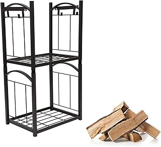 Firewood Log Rack Firewood Rack with Removable Hanging Hooks Indoor Outdoor Stacking Fireside Firewood Holder Lumber Storage Fireside Tools