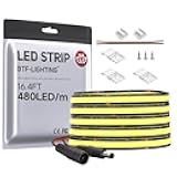 FCOB COB LED Strip 480LED/m Flexible High Density Uniform Light 9W/m 16.4FT DC12V Warm White 2700K CRI 90+ 8mm Width LED Ribbon for Indoor Decor(No Adapter or Controller)