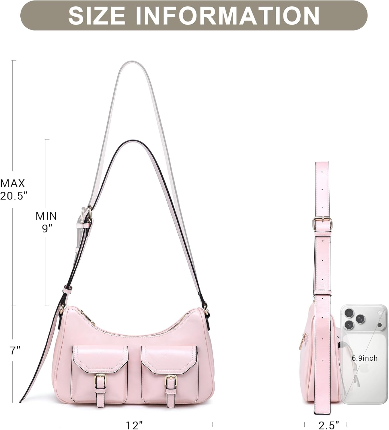 Dasein Retro Shoulder Purse for Women Faux Oiled Leather Hobo Bag Y2K Handbag with Buckle Pockets - Image 4