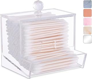 Acrylic Qtip Holder for Qtip Brand Cotton Swabs, Qtip Dispenser, Modern Bathroom Decor, Cotton Swab Holder, Cotton Swab Dispenser, Bathroom Organizer Countertop Bathroom Storage Vanity (Clear)