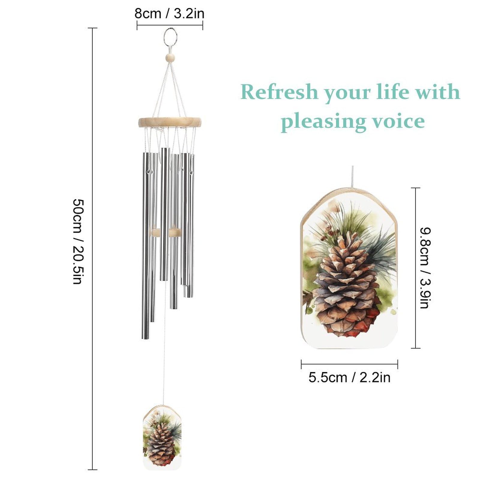 Outdoor Wind Chimes, Watercolor Pine Cone Printed Wind Chimes,Simple Wind Chimes,Curtain Wind Chimes for Home Decoration