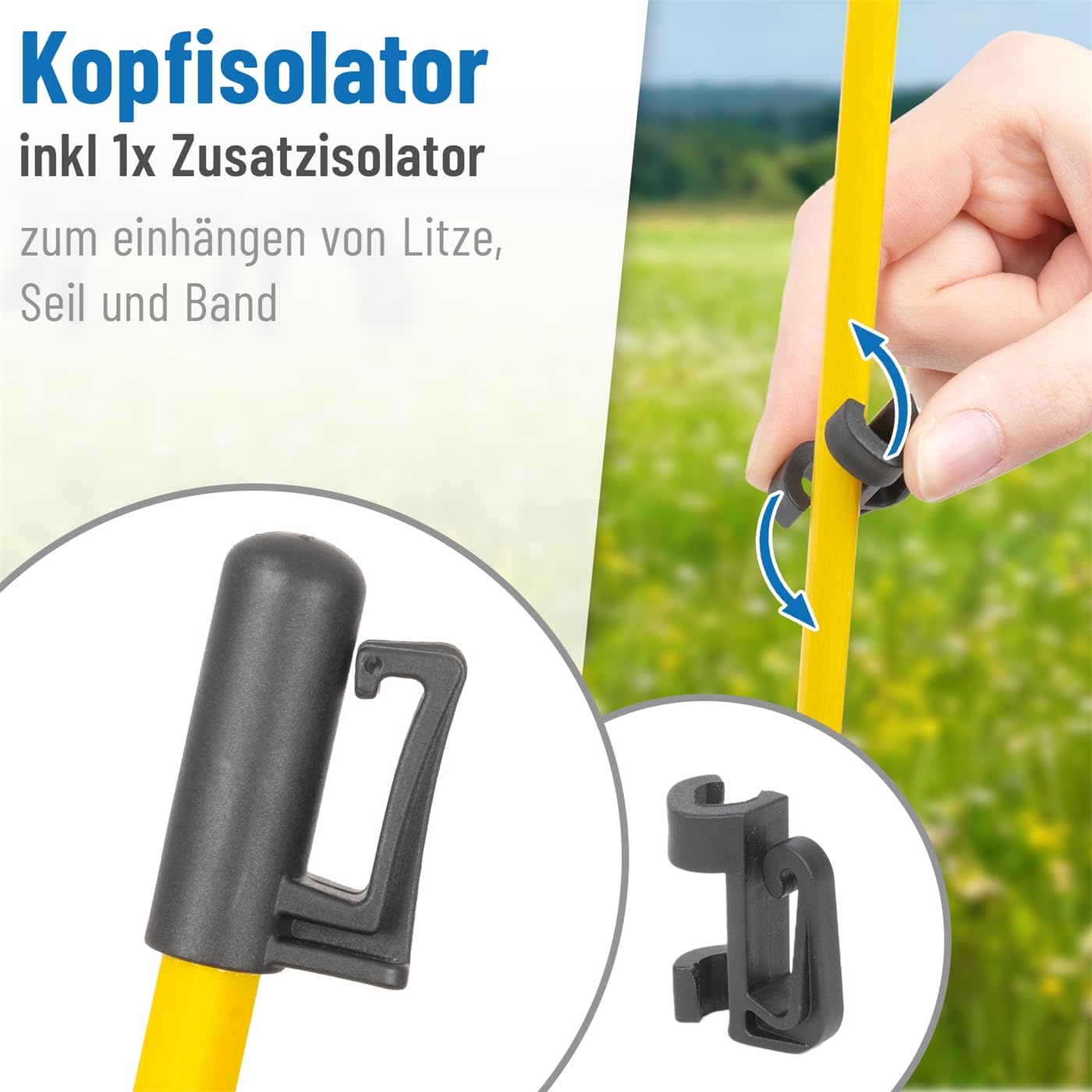 VOSS.farming 40x Fiberglaspfahl 110cm mit Kopfisolator für Weidezaun Metallspitze Weidezaunpfahl Pfahl gelb schwarz Ersatzpfahl Elektrozaun Zaunpfahl
