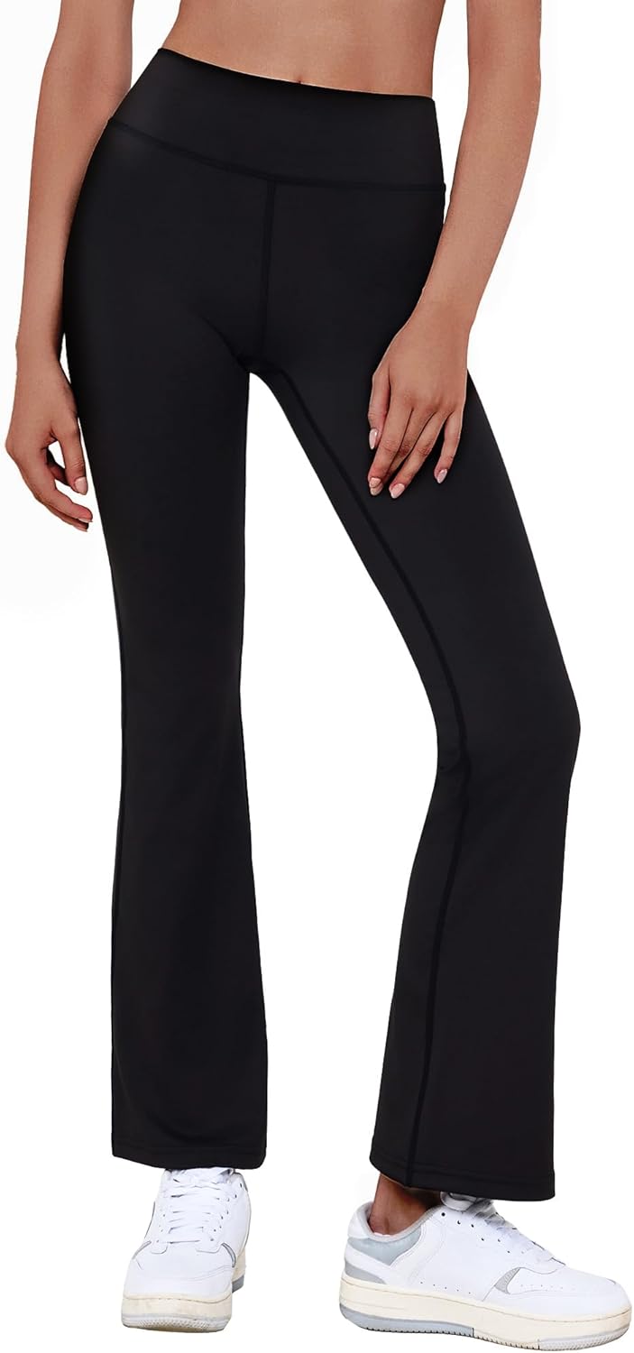 Women's Black Flare Leggings with Pockets High Waisted Bootcut Yoga Pants for Woman Tummy Control Flared Leggings - Image 2