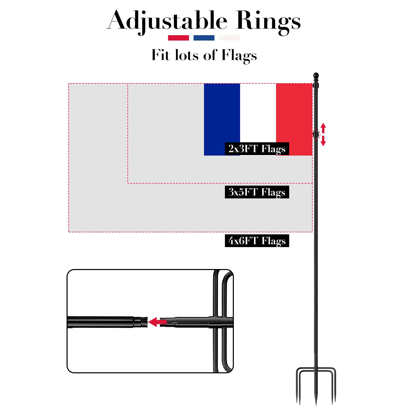 JAOGAUS Mat pour Drapeau,Mâts de Drapeau Robustes en Acier Inoxydable | avec Piquet à 5 Broches, pourJardin Extérieur