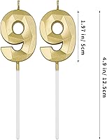 Vista 2 de Velas de cumpleaños 99 para pastel, velas doradas con forma de diamante 3D con forma de diamante, decoraciones de cumpleaños, suministros de fiesta