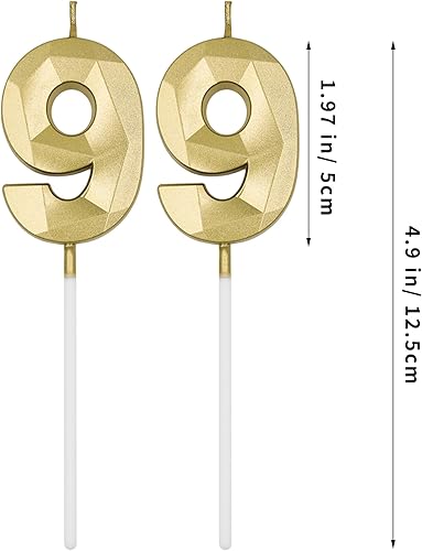Miniatura 2 de Velas de cumpleaños 99 para pastel, velas doradas con forma de diamante 3D con forma de diamante, decoraciones de cumpleaños, suministros de fiesta