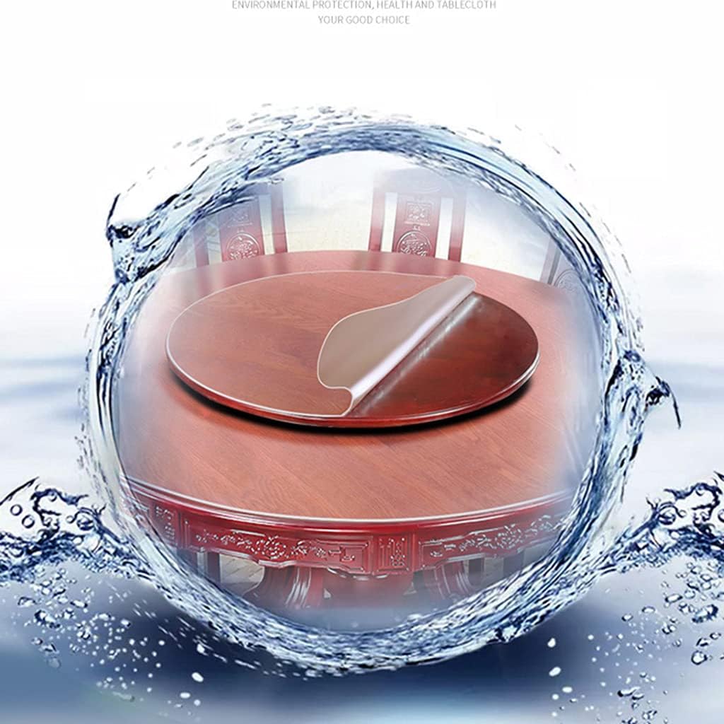 Wood Lazy Susans Rotating Turntable D80cm with PVE Transparent Soft Glass Mat for Decorating and Serving Round Wood Rotating Platter