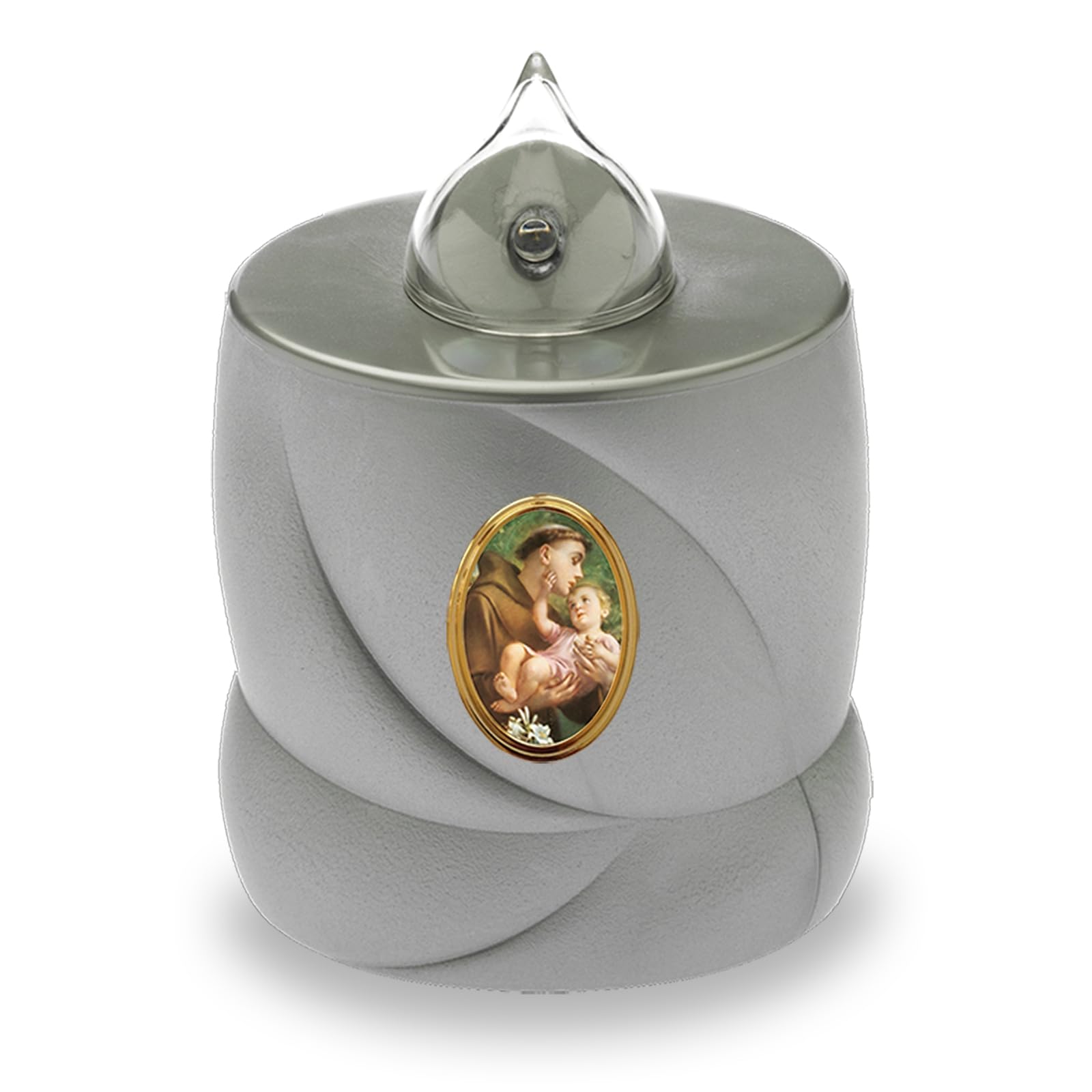 AROBA LED Grave Candle - Flickering Effect - Long Burning Time up to 200 Days - Reusable - Silver Saint Anthony