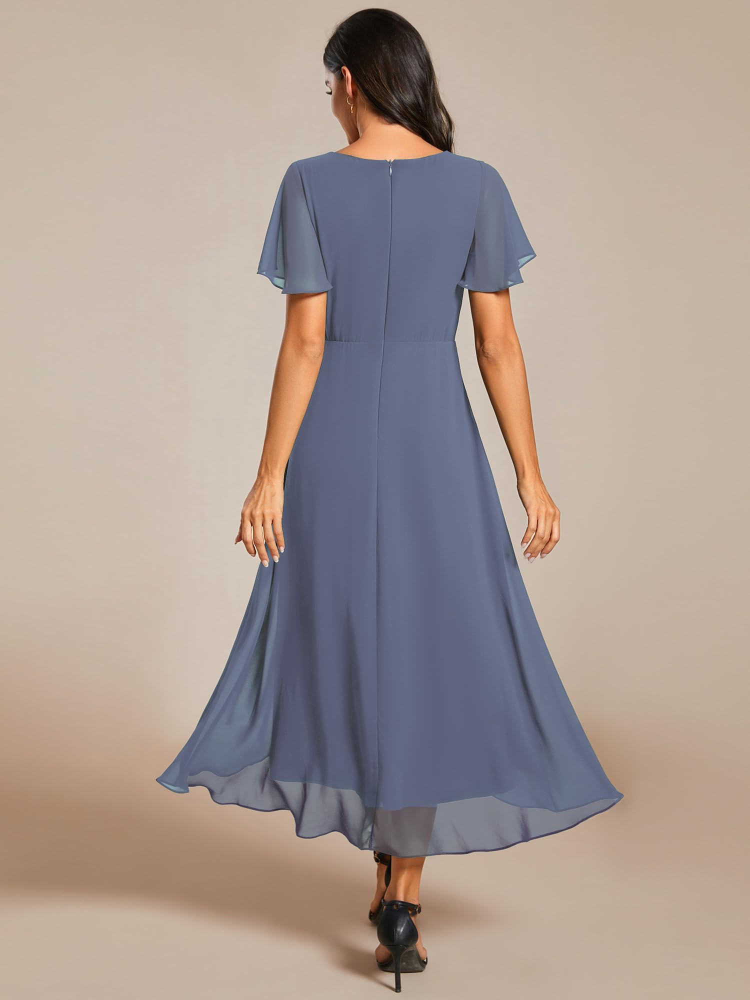 Ever-Pretty Abito da Ospite Scollo A V Maniche A Volant Gonna A Trapezio Abiti Cerimonia Donna Eleganti EG02084