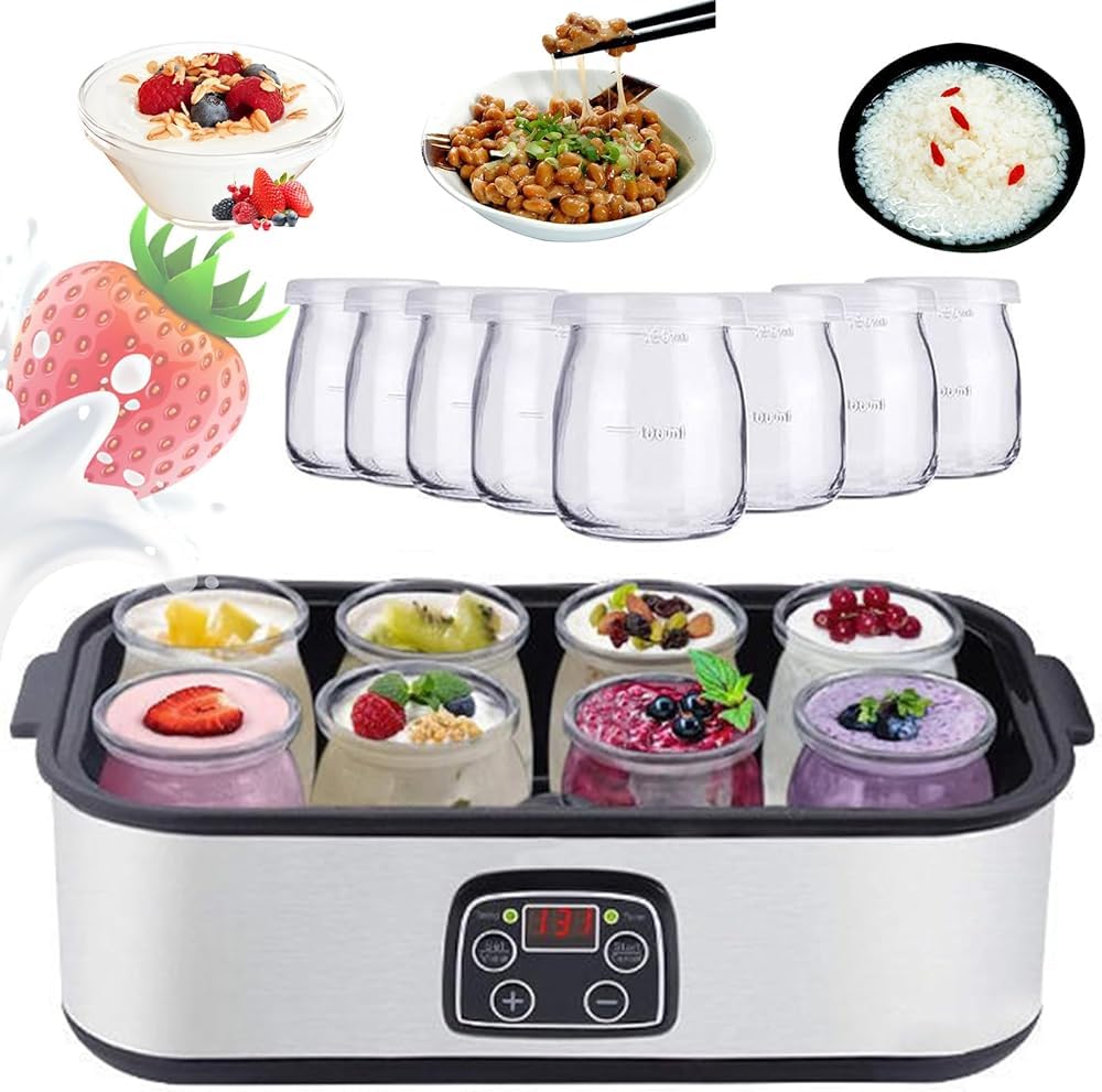 Ultimate Yogurt Maker con 8 tarros de vidrio, máquina automática de yogur de 1400 ml, máquina eléctrica multifunción para yogur orgánico, natto, regalo de salud para hombres y mujeres