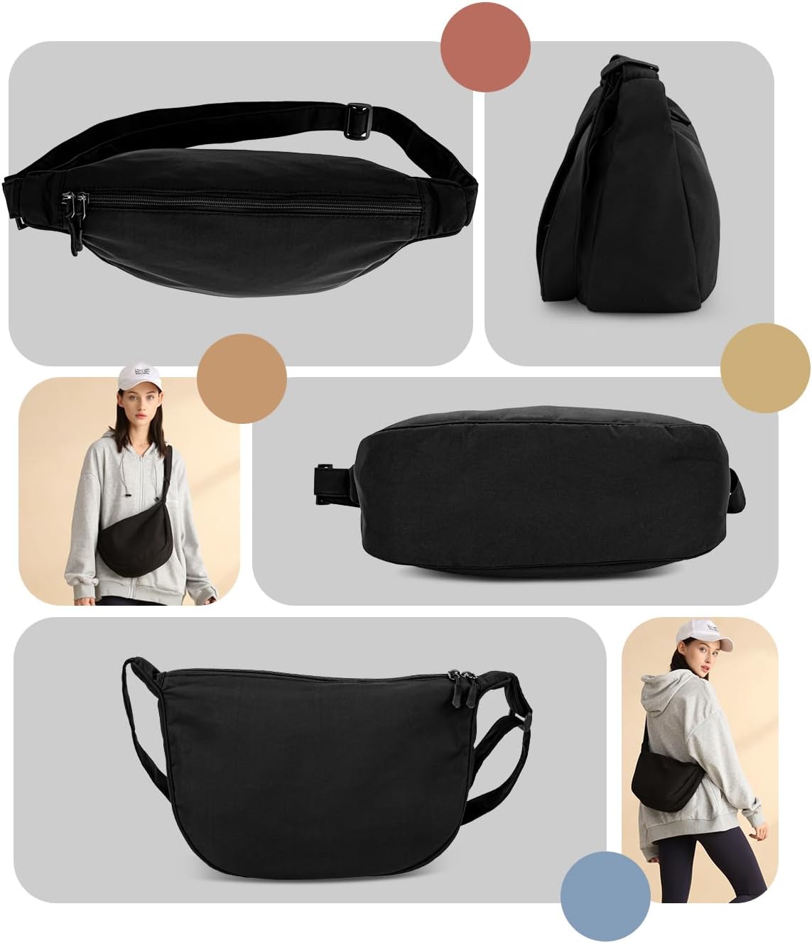 Crossbody Crescent Bag for Women Men, Crescent Bag with Adjustable Strap.