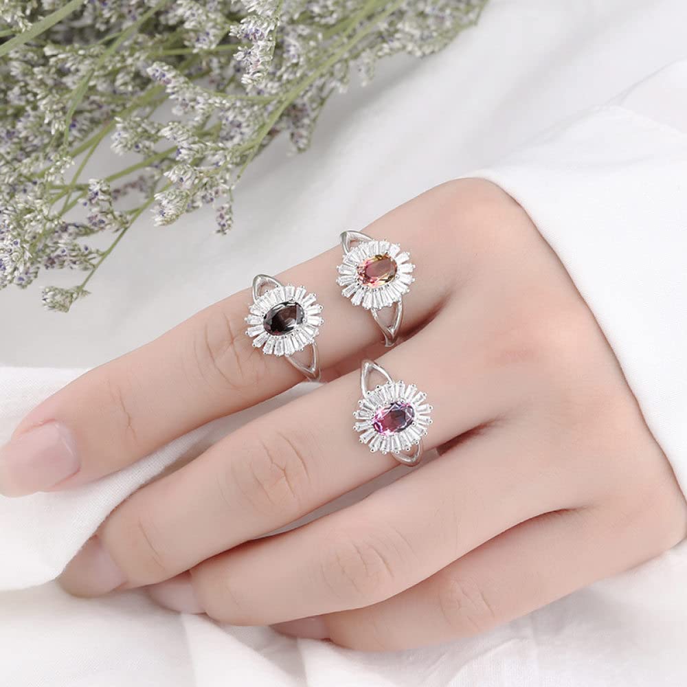 HGJH Verstellbarer Ring, 925 Sterling Silber Runde Lila Verstellbare Ringe Einzigartige Eleganz Temperament Verstellbare Ringe Edelstein Energie Charme Hochzeit Schmuck Geschenke Für Männer Damen
