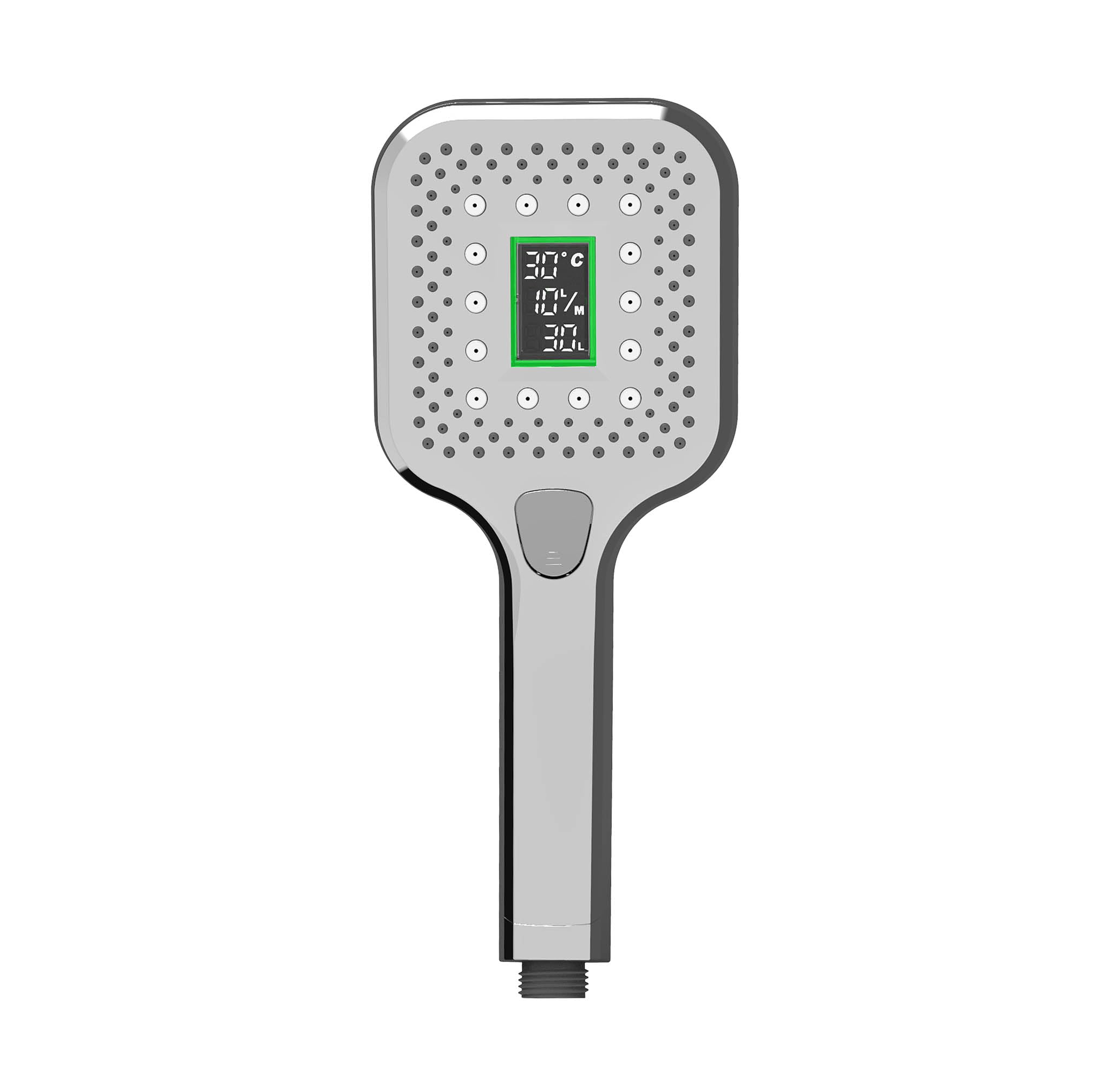 Lowenergie Silver Shower Head & Lcd Screen Timer With Flow Meter Water Energy Saving Self Powered (Square)