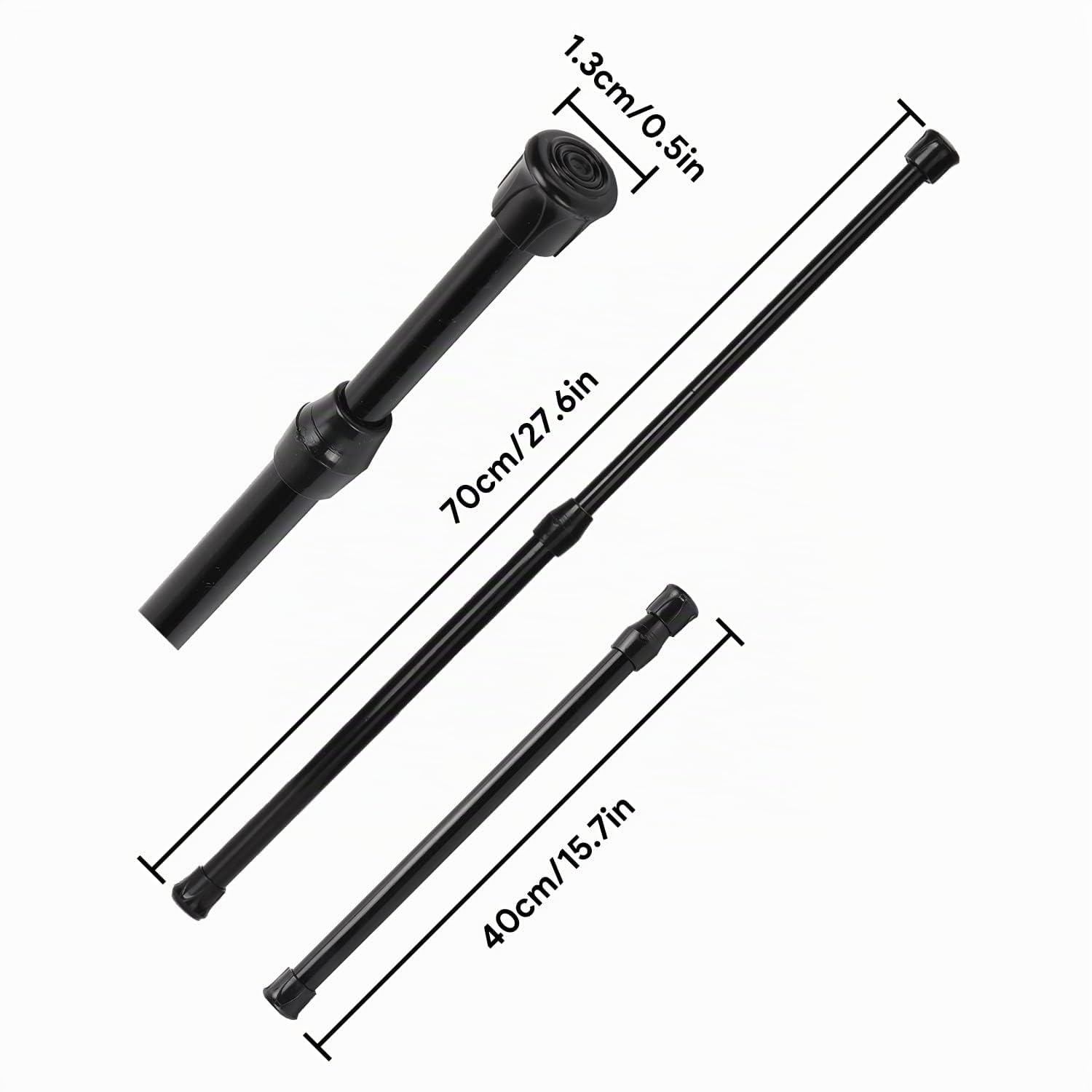 4 Pezzi Bastone per Tende Estensibile, 40-70 cm Bastoni Tende Fissaggio Senza Trapano Bacchette Tende a Molla Asta Telescopica Doccia per Bagno, Cucina, Balcone, Nero